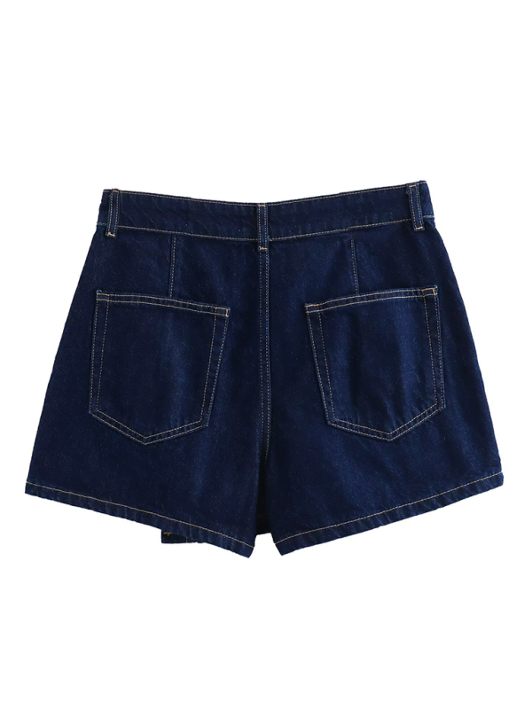 Fashion retro pocket trim short denim shirt/shorts