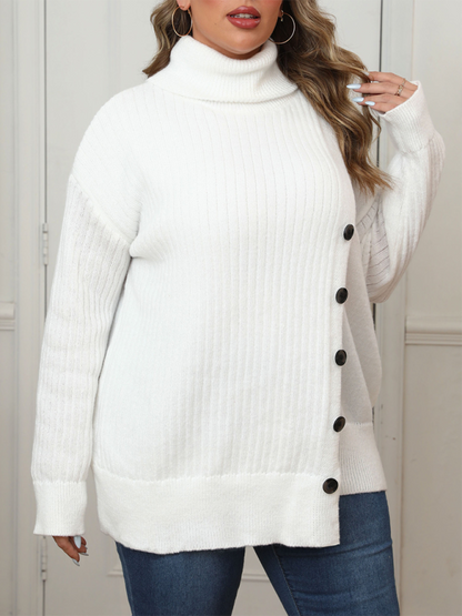 Plus Size Women's Button Decorated Irregular Sweater