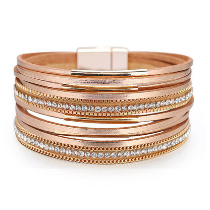 Multi-layer leather copper bracelet