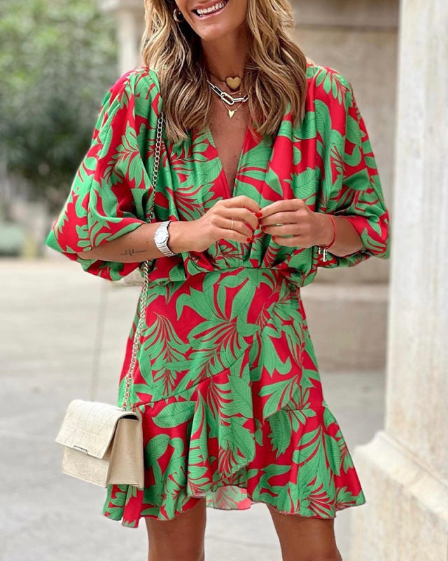 Elegant Women's Floral Print Puff-sleeve Dress - Perfect for Any Occasion - Shop Now for Fashionable Dresses at Great Prices!