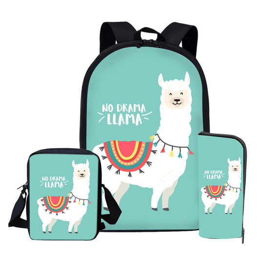 No Drama Llama School Bag with Messenger Bag and Pencil Case