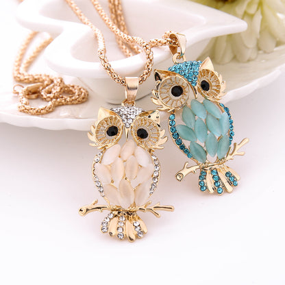 Women's and Girls Colorful crystal owl necklace