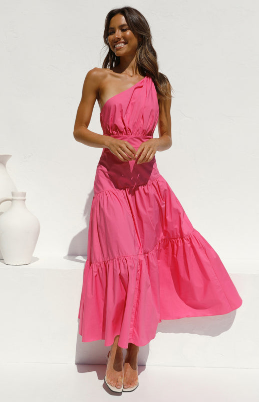 Women's One Shoulder Gathered Long Dress