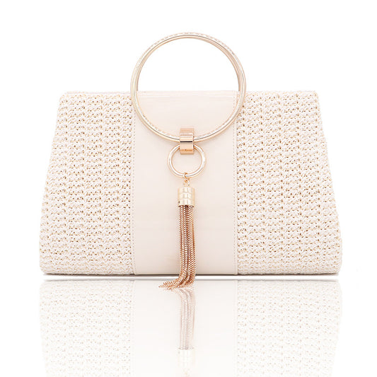 Women's Knitted Nude Handbag with Chain tassel