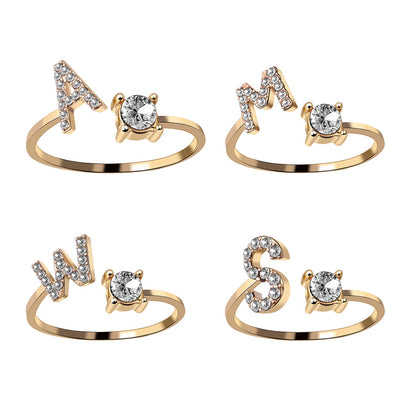 Women's and Girl's Adjustable Glitzy Ring with Personalized Letter in silver and gold