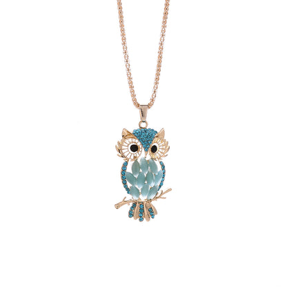 Women's and Girls Colorful crystal owl necklace