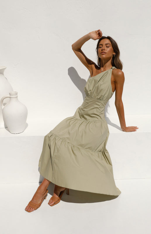 Women's One Shoulder Gathered Long Dress