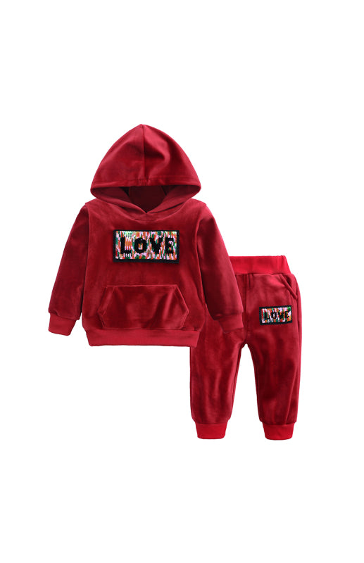 Kid's Girl's Spelling Hooded Gold Velvet Lounge Sets