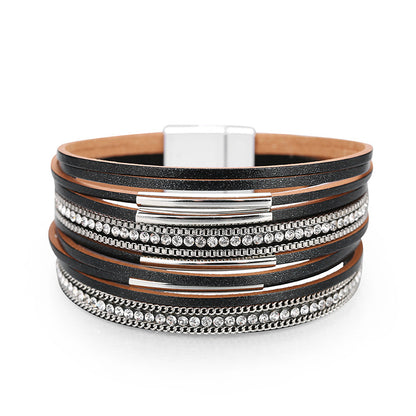 Multi-layer leather copper bracelet