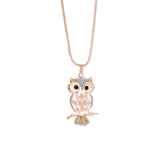 Women's and Girls Colorful crystal owl necklace