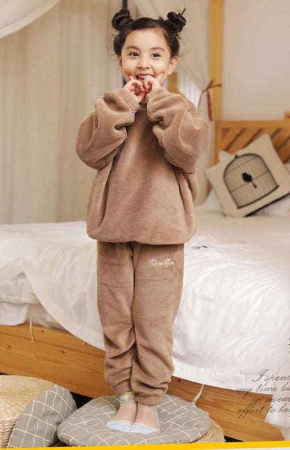 Girls Embroidered Coral Fleece Pajama Set