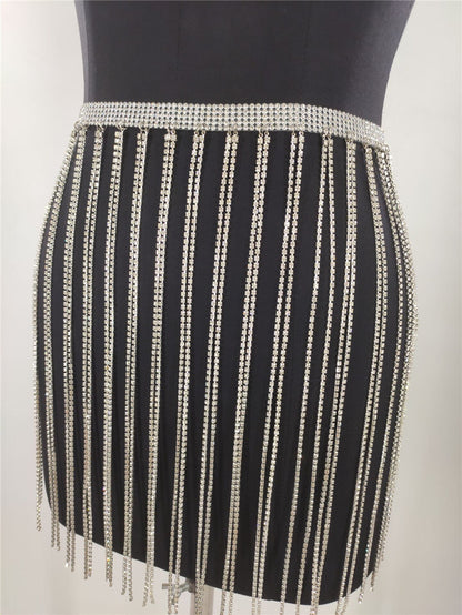 Women's Cross-border Bright Diamond Tassel Waist Chain Skirt