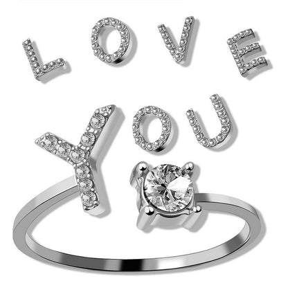 Women's and Girl's Adjustable Glitzy Ring with Personalized Letter in silver and gold