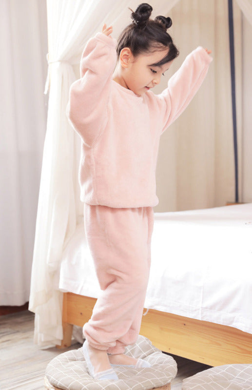 Girls Embroidered Coral Fleece Pajama Set