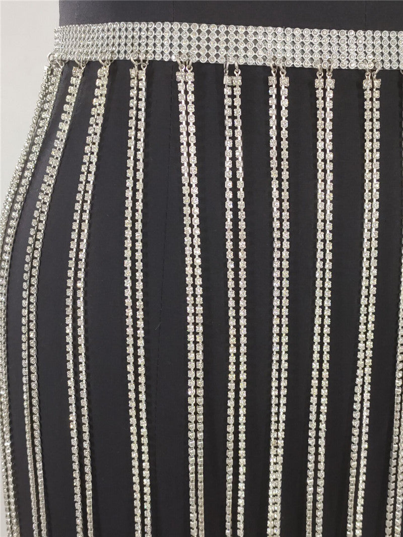 Women's Cross-border Bright Diamond Tassel Waist Chain Skirt