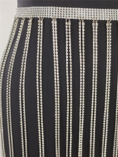 Women's Cross-border Bright Diamond Tassel Waist Chain Skirt