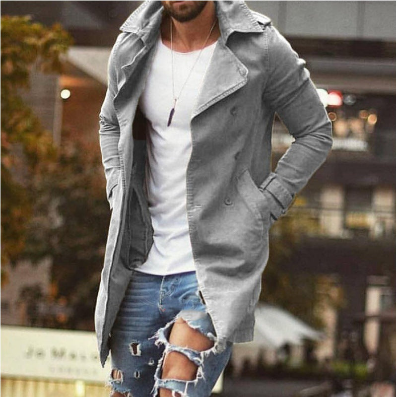 Men's Coat mid-length slim fit large size windbreaker casual jacket