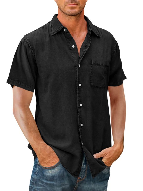 Men's Denim Short Sleeve Button-down Shirt