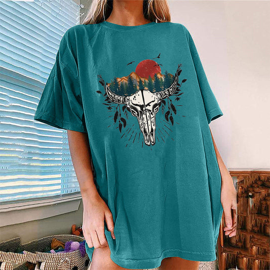 Women's Western Bullhead Print Short Sleeve T-Shirt