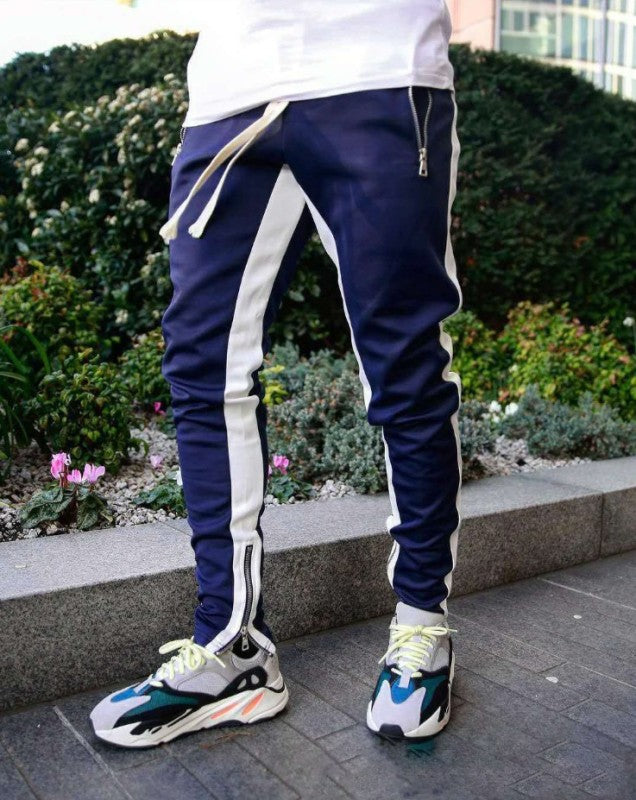 Men's color-block casual double-pocket multi-zipper sportspants