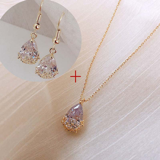 Water drop ear drop crystal earring and necklace set