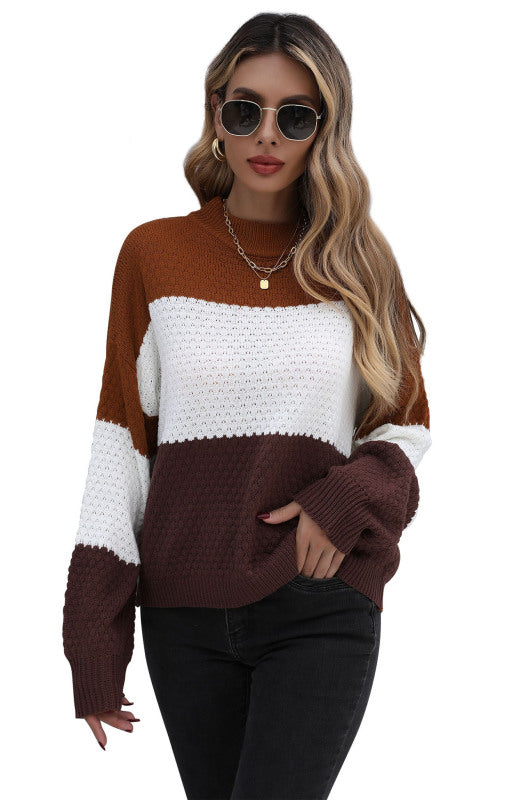 Ladies Long Sleeve Contrasting Color Sweater