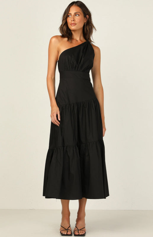 Women's One Shoulder Gathered Long Dress