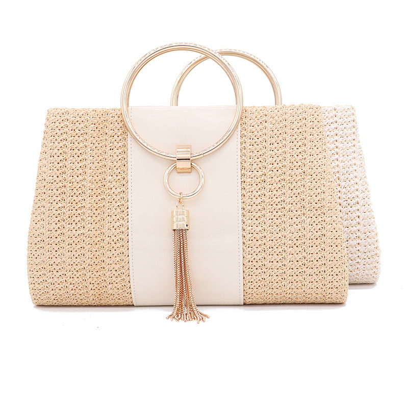 Women's Knitted Nude Handbag with Chain tassel