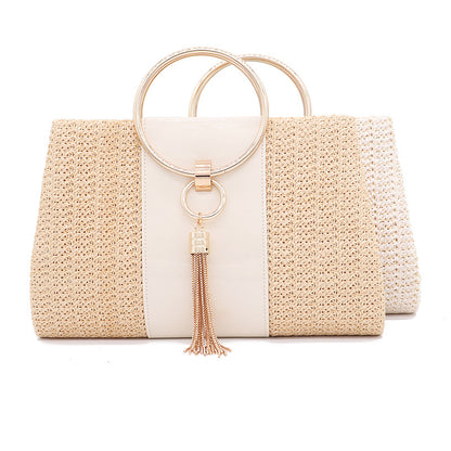 Women's Knitted Nude Handbag with Chain tassel