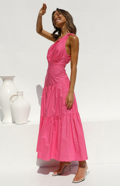 Women's One Shoulder Gathered Long Dress