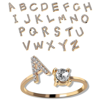 Women's and Girl's Adjustable Glitzy Ring with Personalized Letter in silver and gold