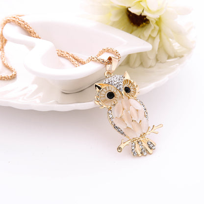 Women's and Girls Colorful crystal owl necklace