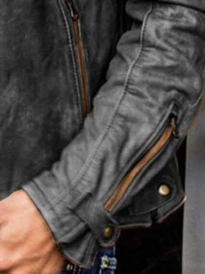 Men's PU Leather Jacket Men's Stand Collar Punk Men's Jacket