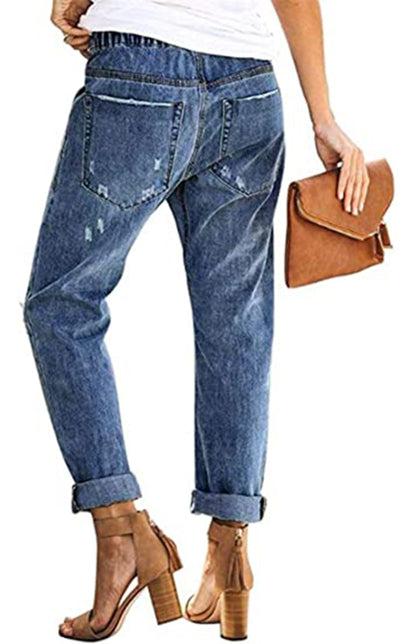 Women's  Fashion Elastic Waist Drawstring Jeans