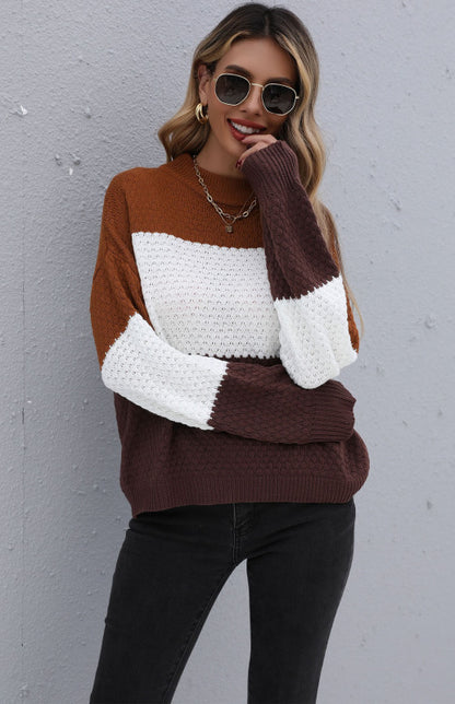 Ladies Long Sleeve Contrasting Color Sweater