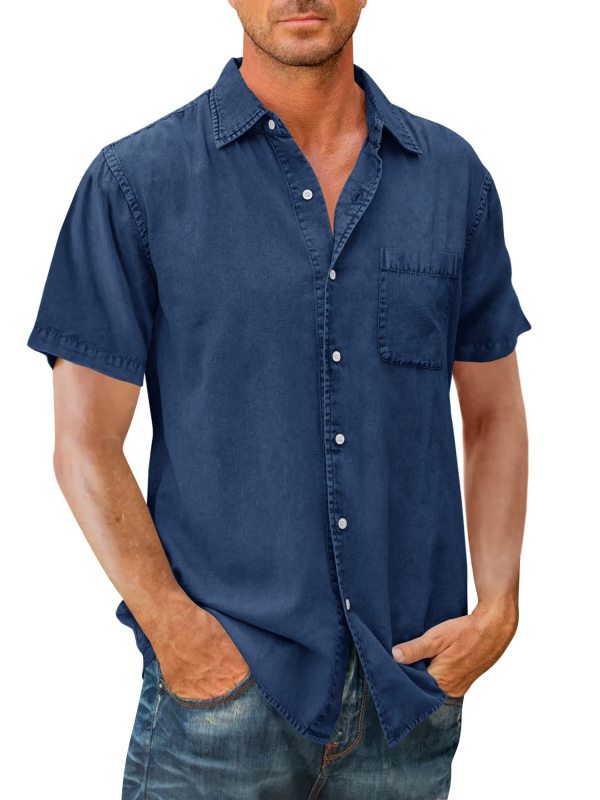 Men's Denim Short Sleeve Button-down Shirt