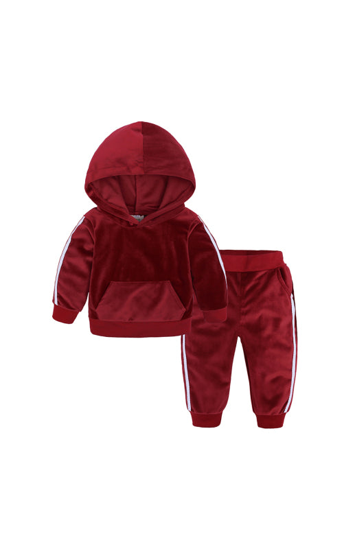 Boy's and Girl's Hooded Side Strip Gold Velvet Lounge Sets