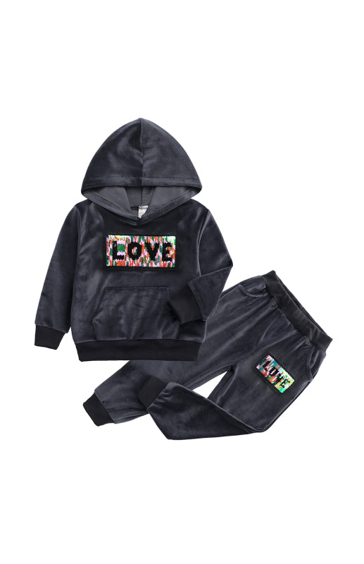 Kid's Girl's Spelling Hooded Gold Velvet Lounge Sets