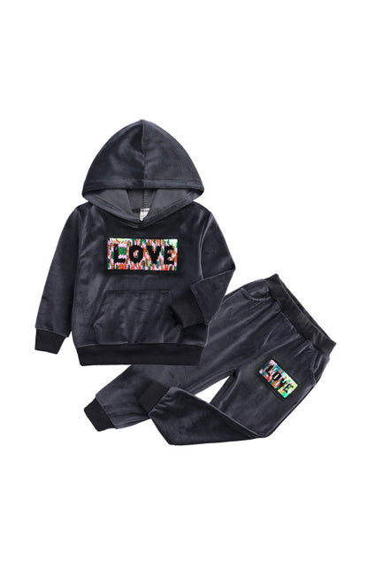 Kid's Girl's Spelling Hooded Gold Velvet Lounge Sets