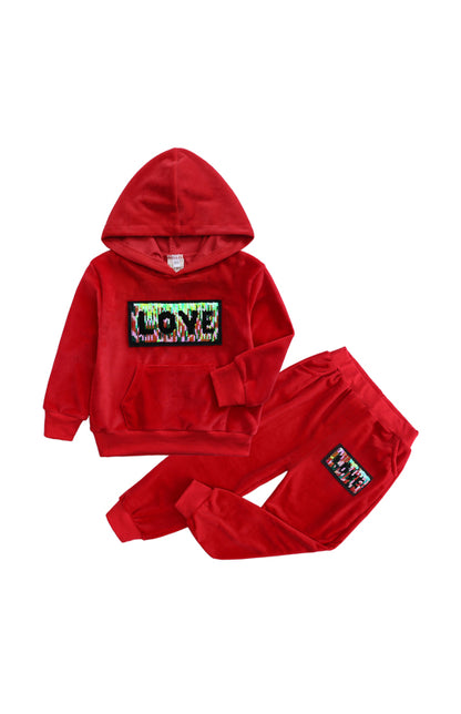 Kid's Girl's Spelling Hooded Gold Velvet Lounge Sets