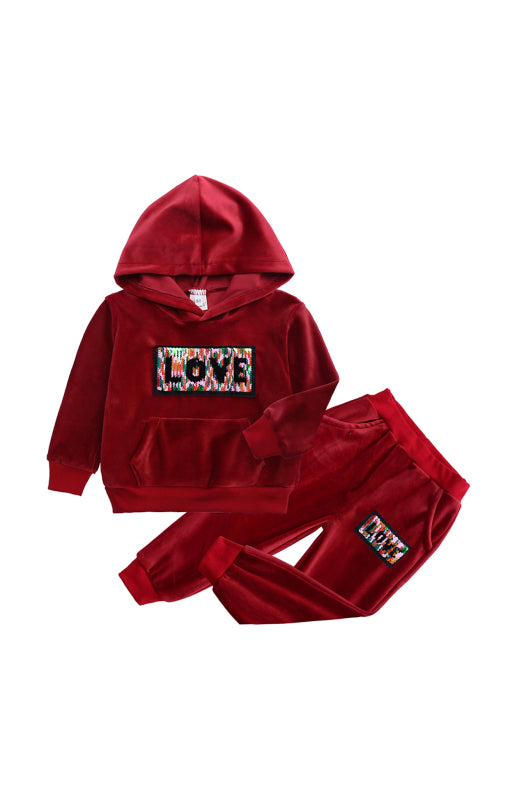 Kid's Girl's Spelling Hooded Gold Velvet Lounge Sets
