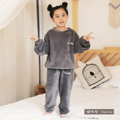 Girls Embroidered Coral Fleece Pajama Set