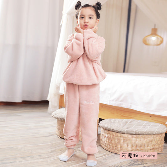 Girls Embroidered Coral Fleece Pajama Set