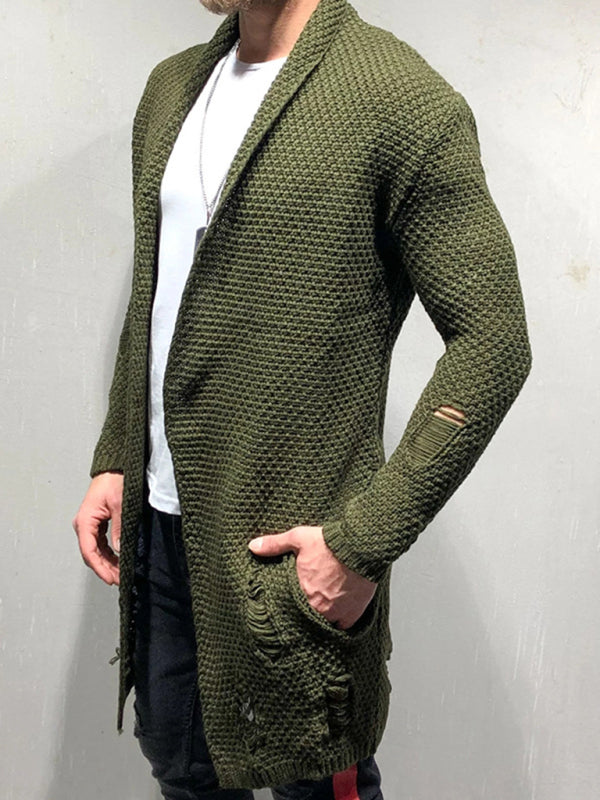 Men's Solid Color Mid-Length Loose Cardigan Knitted Jacket