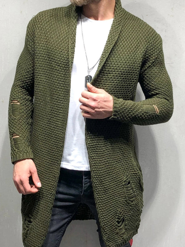 Men's Solid Color Mid-Length Loose Cardigan Knitted Jacket