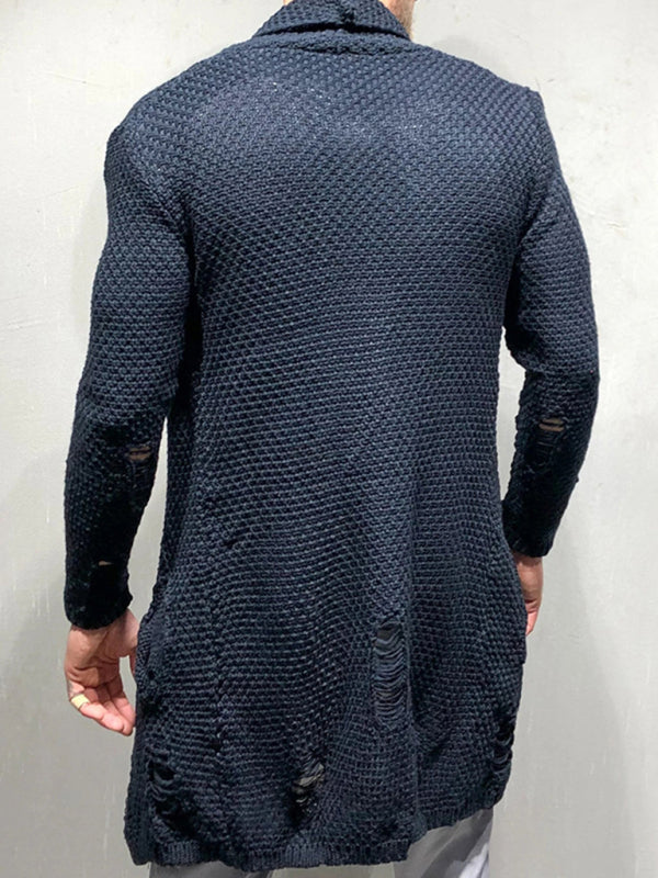 Men's Solid Color Mid-Length Loose Cardigan Knitted Jacket