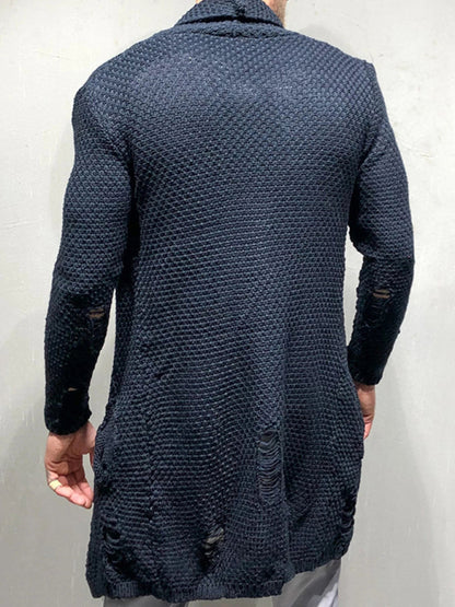 Men's Solid Color Mid-Length Loose Cardigan Knitted Jacket