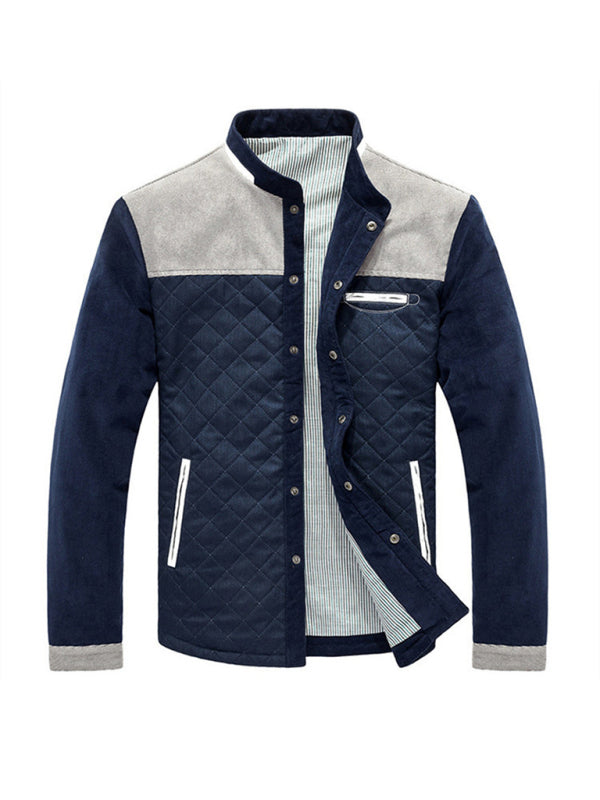 Side seam pocket thickened non-hooded blue casual youth jacket