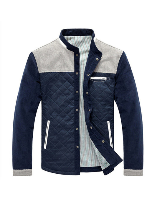 Side seam pocket thickened non-hooded blue casual youth jacket