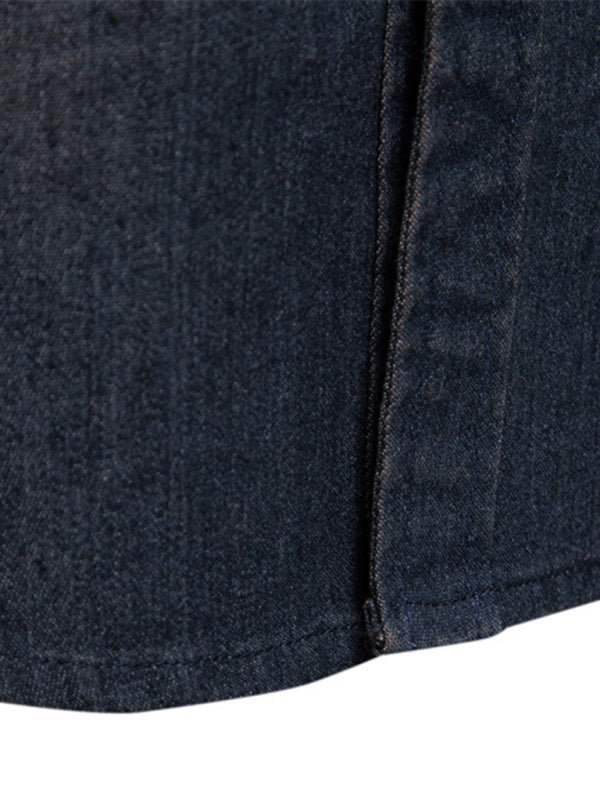 Men's Denim non-iron shirt men's casual solid color non-iron long-sleeved shirt